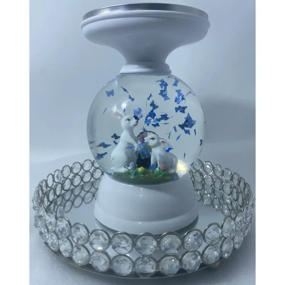 Bath & Body Works 3-Wick Candle Holder Water Globe Easter Bunny Pedestal Decor - Picture 5 of 5